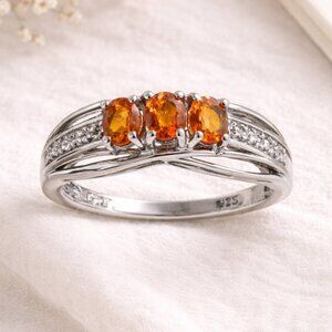 D'Joy Fire Opal Sterling Silver 925 Orange Oval-Cut Ring Size 7.5